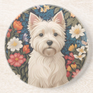 Eleganter West Highland Terrier Farbige Blumenmust Getränkeuntersetzer