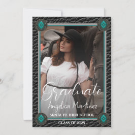 Eleganter Western Black Leather Foto Abschluss Einladung