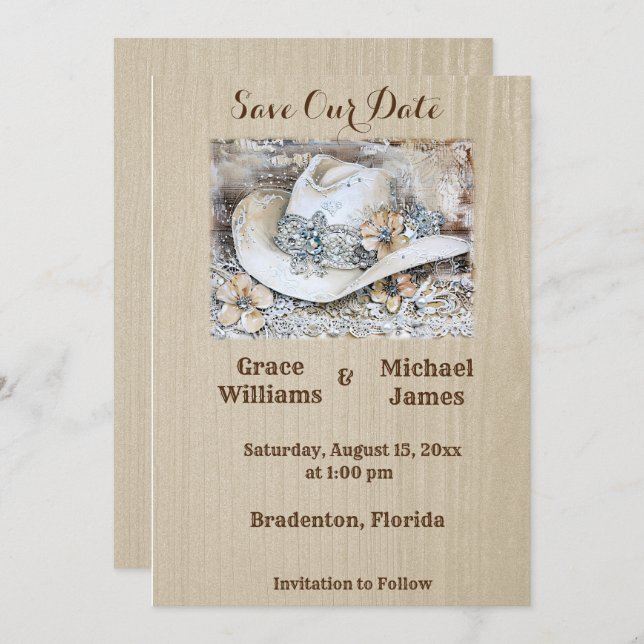 Eleganter Western Boho Wedding Save The Date (Vorne/Hinten)