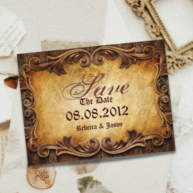 Eleganter Western Hochzeit Save the Date Ankündigungspostkarte (Elegant western vintage wedding save the date announcement postcard)