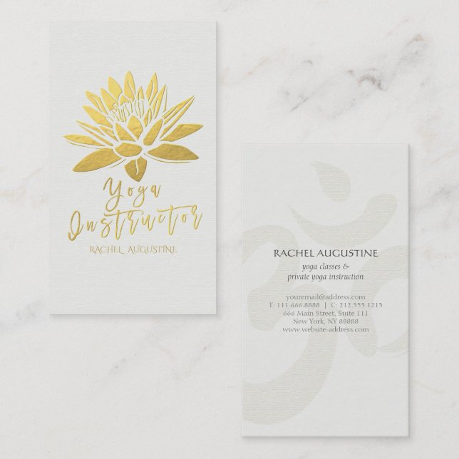 Eleganter White and Gold Foil Lotus Yoga Instrukto Visitenkarte (Vorne/Hinten)