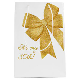 Eleganter White and Gold Glitzer Bow Birthday Mittlere Geschenktüte