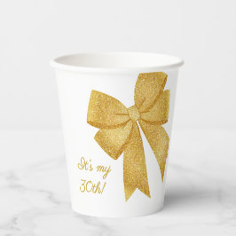 Eleganter White and Gold Glitzer Bow Birthday Pappbecher