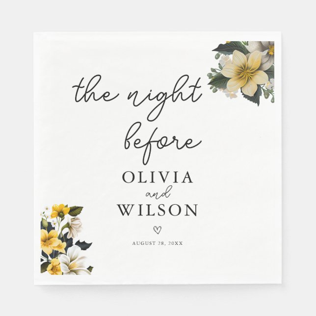 Eleganter White and Yellow Floral Wedding Cocktail Serviette (Vorderseite)