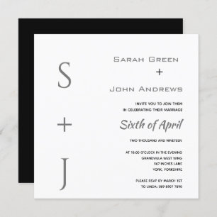 Eleganter White Black Gray Wedding Square Einladung