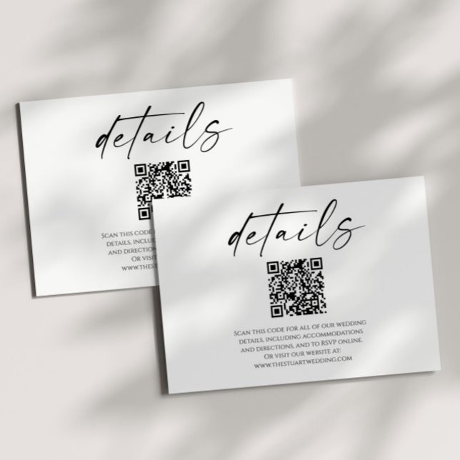Eleganter White Black QR Code Hochzeitsdetails Begleitkarte (Von Creator hochgeladen)