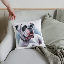 Eleganter White Boxer Dog - Wasserfarbstil Kissen