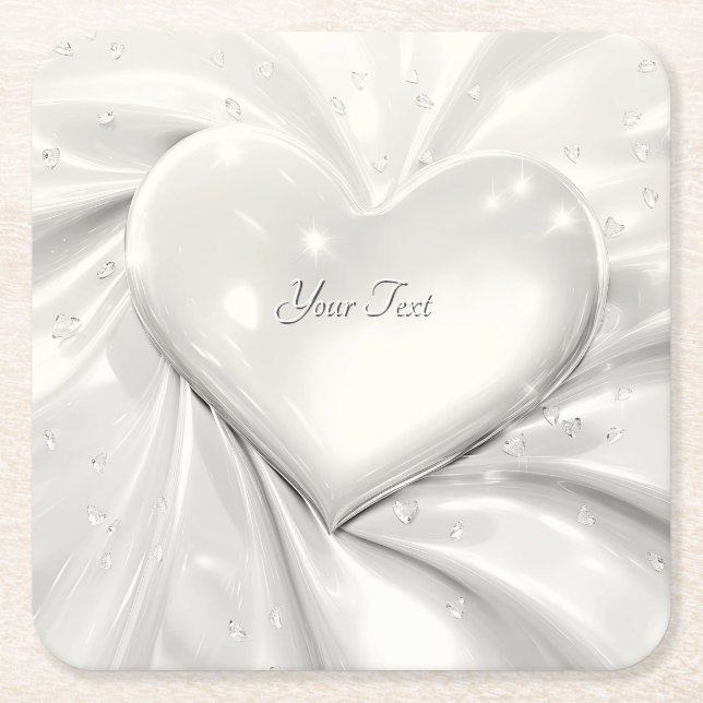 Eleganter White Cream Heart Paper Untersetzer (Vorderseite)