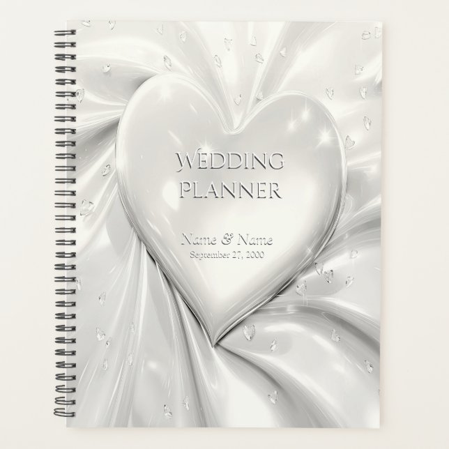 Eleganter White Cream Heart Planner Planer (Vorderseite)