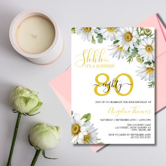 Eleganter White Daisy Floral Überraschung Geburtst Einladung
