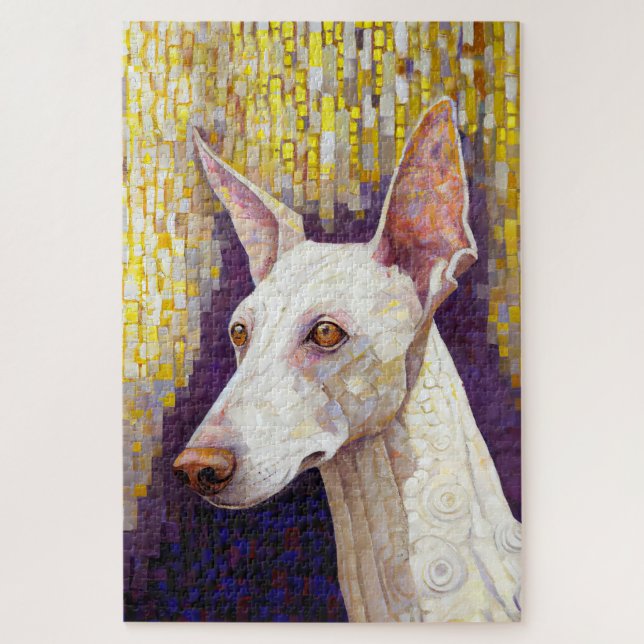 Eleganter White Dog Mosaic Gold Klimt Style Puzzle (Vertikal)