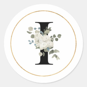 Eleganter White Floral Monogram Letter I auf Weiß Runder Aufkleber