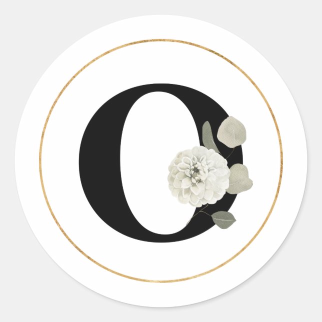 Eleganter White Floral Monogram Letter O auf Weiß Runder Aufkleber (Vorderseite)