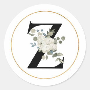 Eleganter White Floral Monogram Letter Z auf Weiß Runder Aufkleber