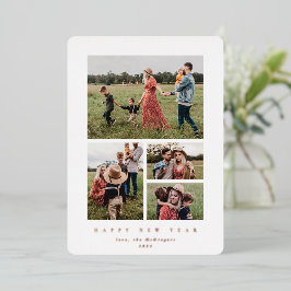 Eleganter White Frame 4 Foto Happy New Year Folien Feiertagskarte