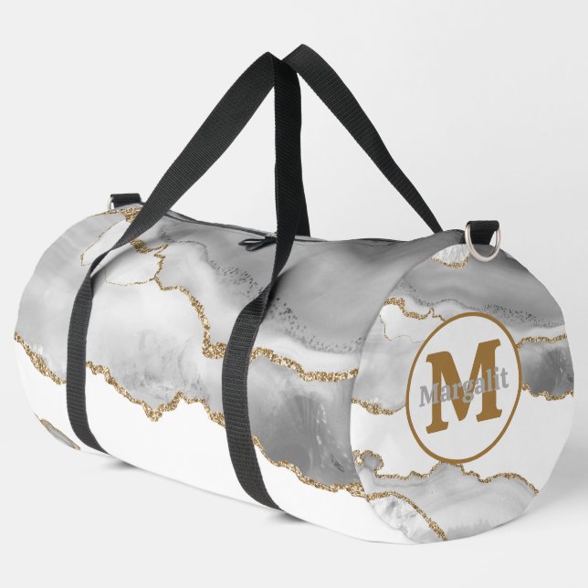 Eleganter White Gold Glitzer Agate Large Duffel Ba Duffle Bag (Linke Ecke)