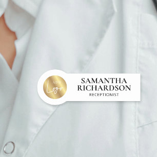 Eleganter White & Gold Logos Shop Salon Mitarbeite Namensschild