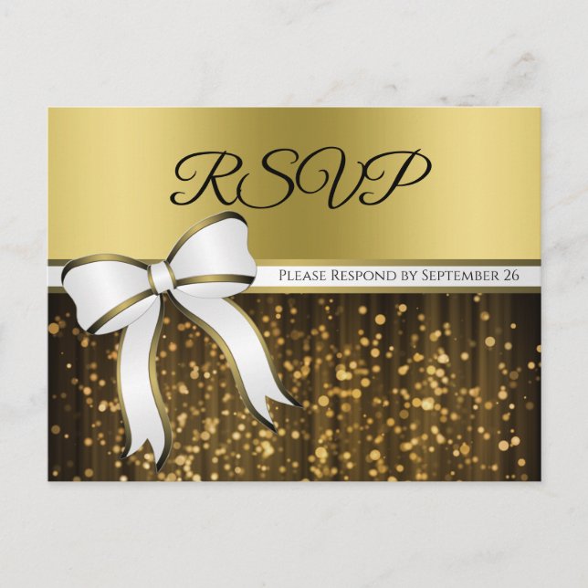 Eleganter White & Gold Ribbon glamouröse Hochzeit  Postkarte (Vorderseite)