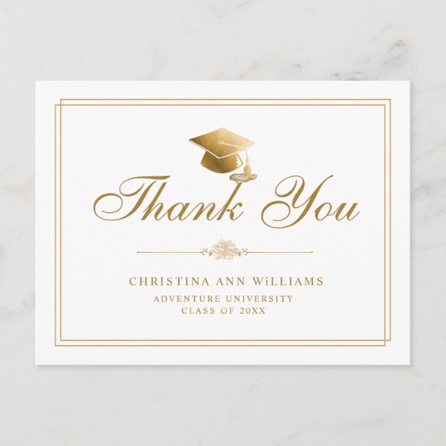 Eleganter White Gold Script Abschluss Vielen Dank Postkarte (Vorderseite)