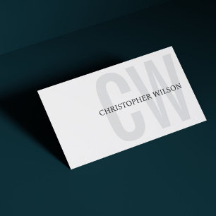 Eleganter White Gray Black Bold Monogram Consultan Visitenkarte