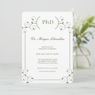 Eleganter White Green PhD-Abschluss Einladung
