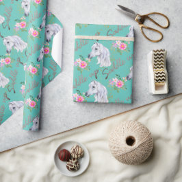 Eleganter White Horse Niedliche Geburtstag Girl Co Geschenkpapier