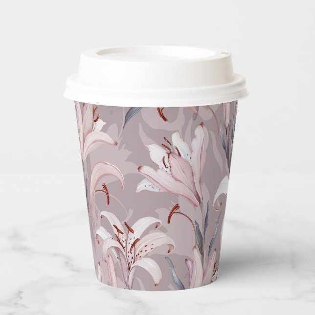 Eleganter White Lily Paper Cup Pappbecher (Vorderseite)