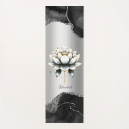 Eleganter White Lotus Black Marble Glitzer Yoga Yogamatte