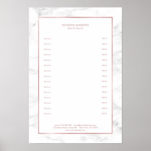 Eleganter White Marble Roségold-Preisliste Poster