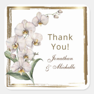 Eleganter White Orchids Gold Frame Danke für Ihre Quadratischer Aufkleber