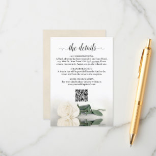 Eleganter White Rose Wedding Details QR Code Begleitkarte
