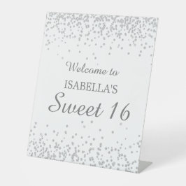 Eleganter White Silver Glitzer Sweet 16 Willkommen Sockelschild