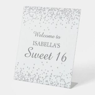 Eleganter White Silver Glitzer Sweet 16 Willkommen Sockelschild