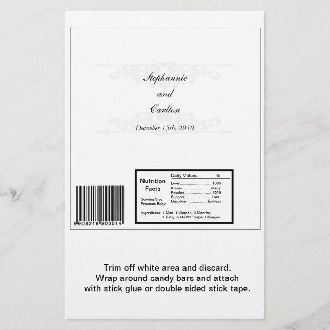 Eleganter White/Silver Wedding Large Candy Bar Wra (Vorderseite)