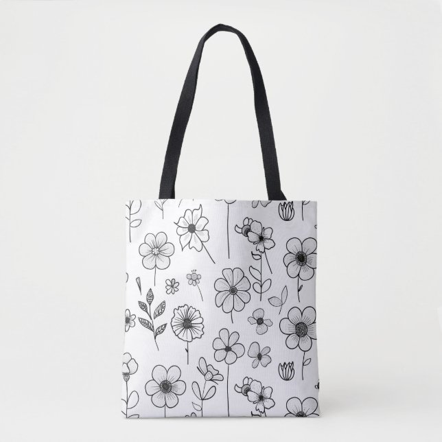 Eleganter White Tote Beutel mit zartem Blumenmuste (Vorderseite)