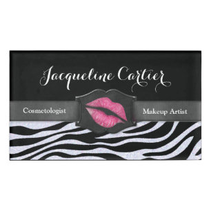 Eleganter White Zebra Glitzer Kiss Name Tag Namenschild