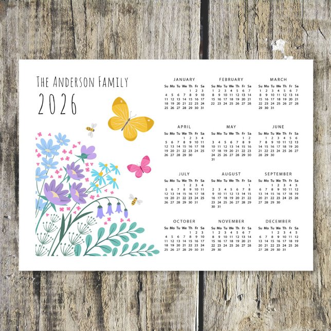 Eleganter Wildblumen Butterfly Family Calendar 202 Magnetkarte (Von Creator hochgeladen)