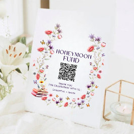Eleganter Wildblumen-Hochzeitsfonds QR-Code Hochze Sockelschild