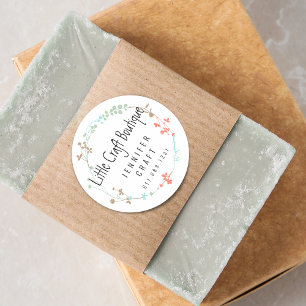 Eleganter Wildblumen-Linienkunst-Kranz Runder Aufkleber