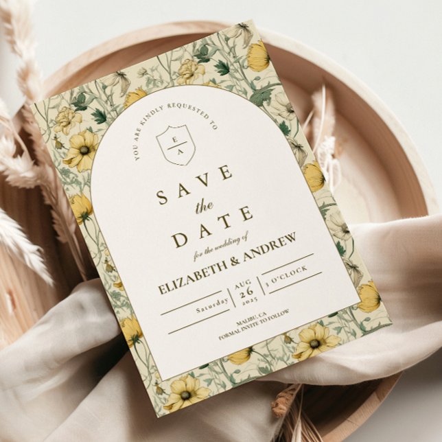 Eleganter Wildblumenbogen Minimale Hochzeit Save The Date (Von Creator hochgeladen)
