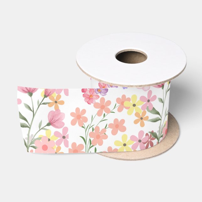 Eleganter Wildblumenrosengarten  Satinband (Spule)