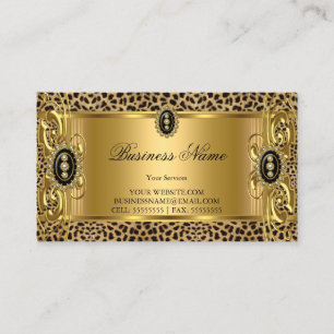 Eleganter wilder Leopard Gold Schwarz Juwel Visitenkarte