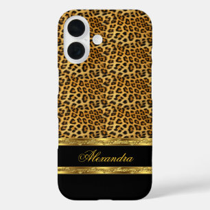 Eleganter wilder Leopard Schwarz und Gold iPhone 16 Hülle