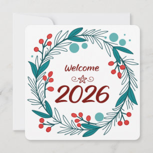 Eleganter Willkommen 2026 – Festlicher Lorbeerkran Einladung