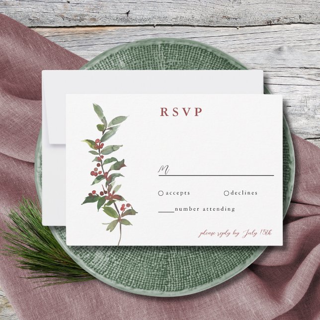 Eleganter Winter Berries Red Green Watercolor UAWG RSVP Karte (Von Creator hochgeladen)