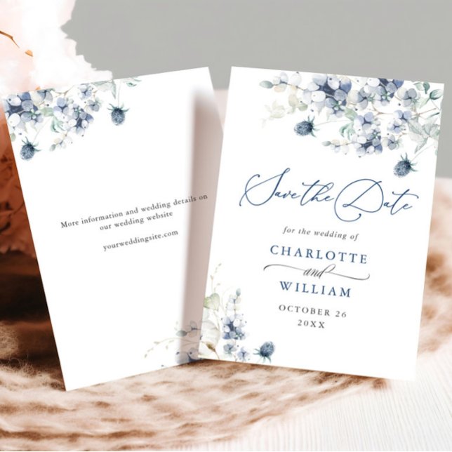 Eleganter Winter Blue Foliage Boho Wedding QR-Code Save The Date (Von Creator hochgeladen)