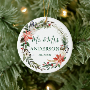 Eleganter Winter-Blumenkranz Wasserfarben Neubelad Keramik Ornament