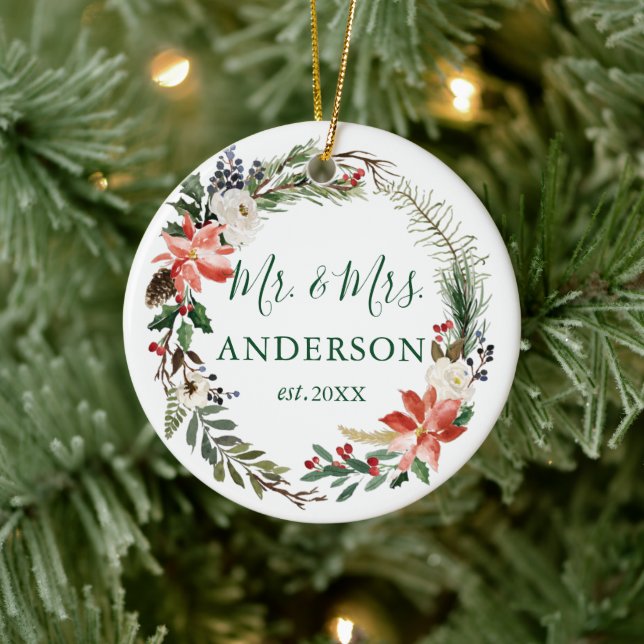 Eleganter Winter-Blumenstrauß in Wasserfarbe neu v Keramik Ornament (Baum)