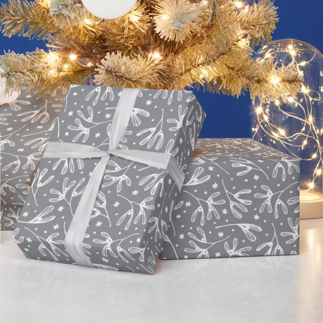 Eleganter Winter Botanicals Gray & White Mistletoe Geschenkpapier (Feiertage)