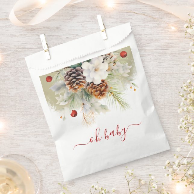 Eleganter Winter Evergreen Watercolor Kinderdusche Geschenktütchen (Ausgeschnitten)